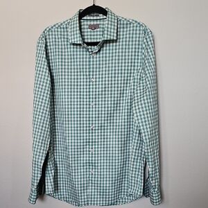 Calibrate No Iron Teal Checkered Gingham Men's Button Down Long Sleeve Shirt LG